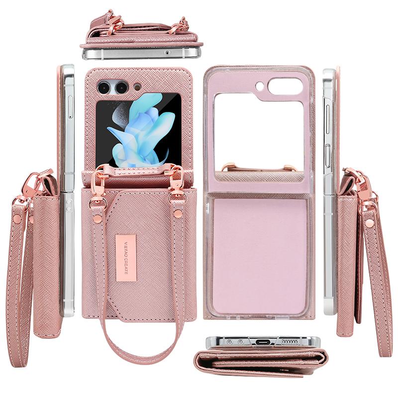 RENGZ Lanyard Holster Card Case For Samsung Galaxy Z Flip 6 5 4 3 5G Case Handheld Wristlet Wallet Purse Cover For Z Flip6 Flip5