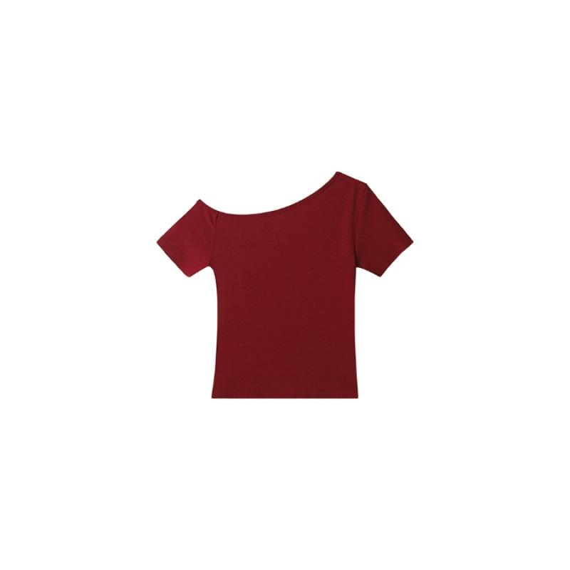 New slanted shoulder off-shoulder Spice Girl slim-fitting sexy short top