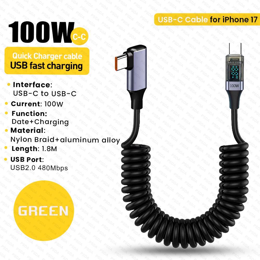 Кабель USB Type C на C PD 100 Вт для мобильного телефона, ноутбука, кабель для передачи данных и зарядки 6A Быстрая зарядка Светодиодный дисплей Шнур USBC 0,5 м/1 м/2 м