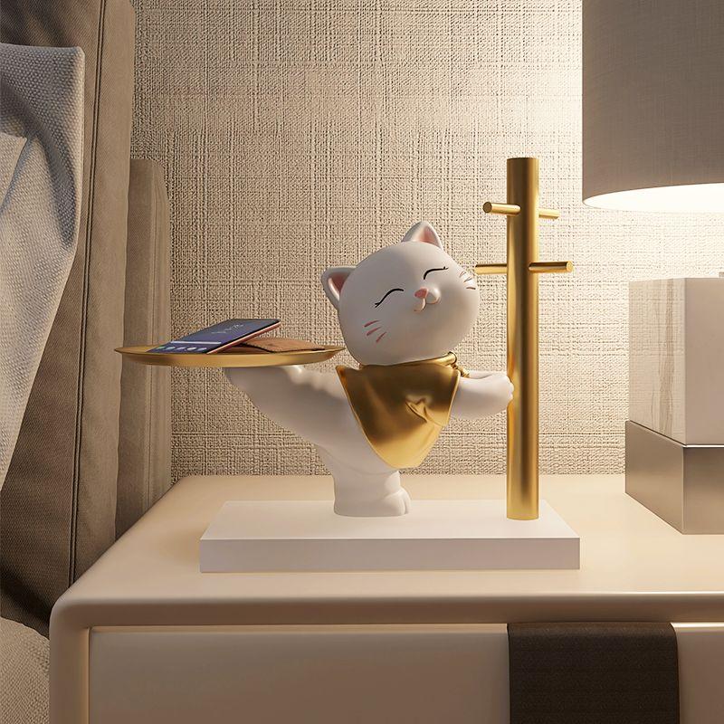 NEW Lucky Cat Statue Room Decor Cosmetic Storage Tray Nordic Home Decor Living Room Table Decoration Snacks Storage Decoration