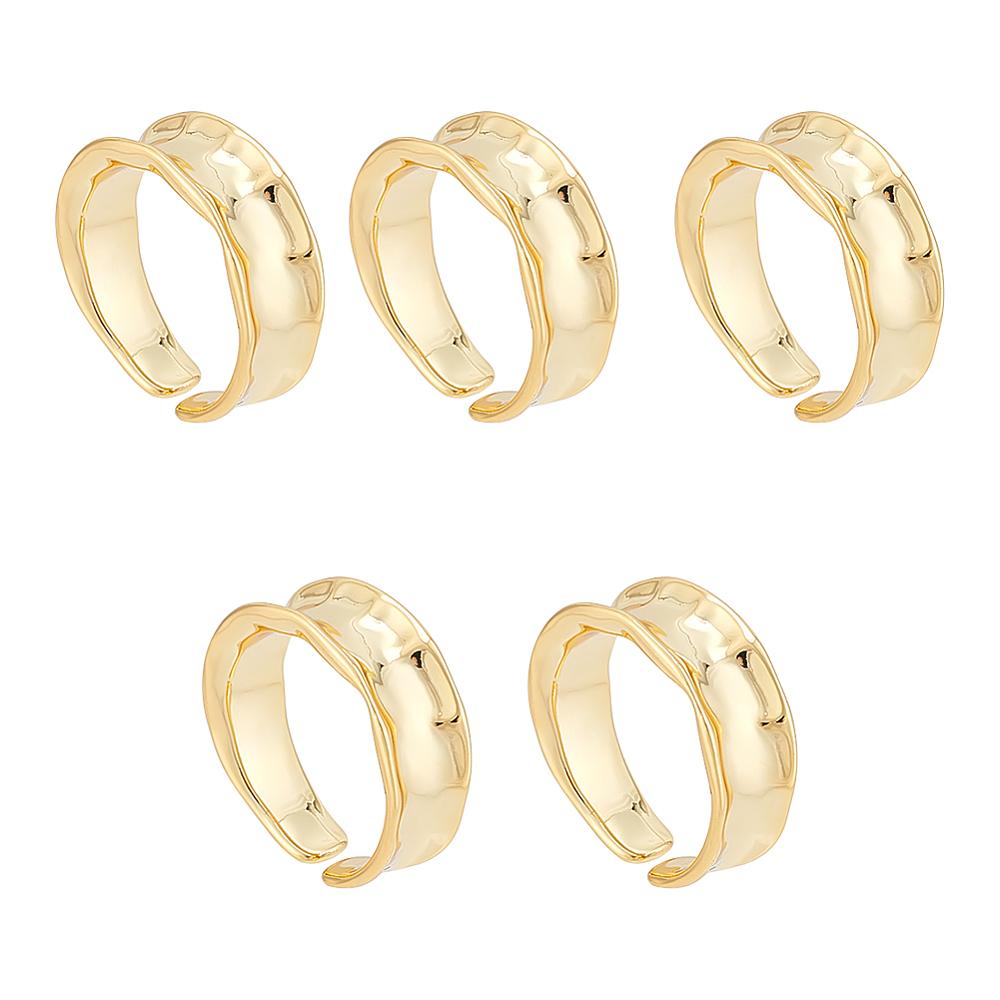 5Pcs Brass Wave Open Cuff Ring for Women, Light Gold, US Size 5 1/4(15.9mm)