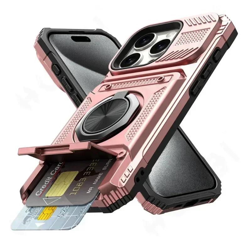 Чехол для iPhone 11 13 14 15 16 Pro Max 14 15 16 Plus 11 Магнитное Вращающееся Кольцо Подставка Ударопрочный Защита от Падений Кошелек