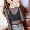 Perspective Mesh Base Shirt Women's Summer T-shirt Long Sleeved Sexy and Versatile Black Thin Design Sun Protection Inner Layer Dance Top