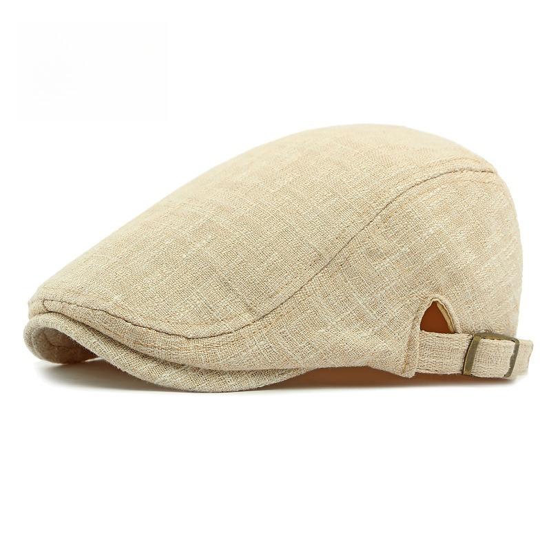 Unisex Big Head Friendly Linen Look Flat Cap Spring Summer Breathable Ivy Cap Adjustable Retro British Beret Cabbie Hat