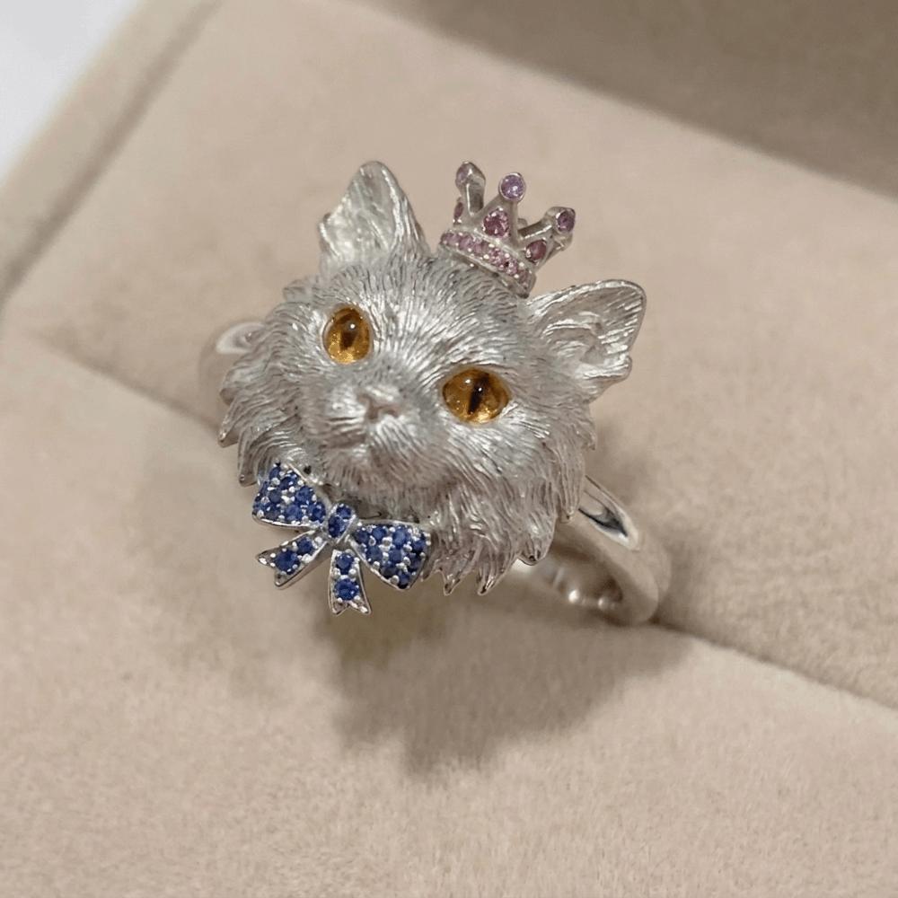 Metal Rhinestone Dog Rings Open Mouth Design Fashion Jewelry Cute Cat Ring Work