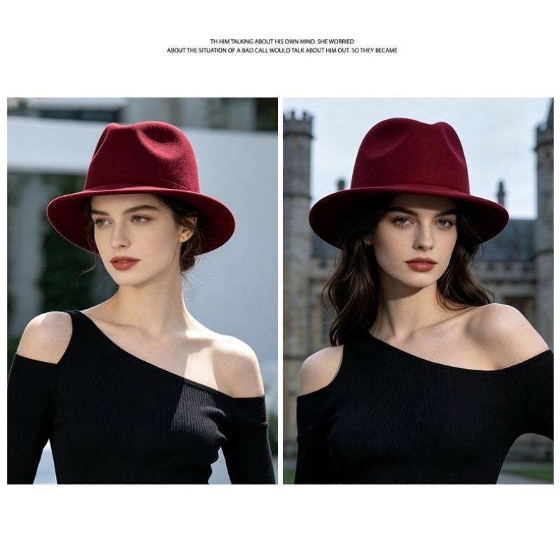 Women S Vintage British Style Woolen Fedora Hat For Autumn Winter