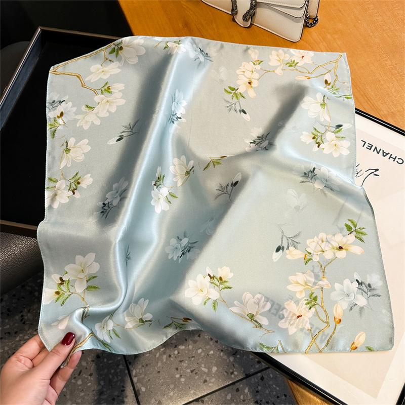 100% Silk Scarf Plum Blossom Pattern Square Scarves for Women Wrap Kerchief Mulberry Silk Bandana Fashion Luxury Headband Hijab