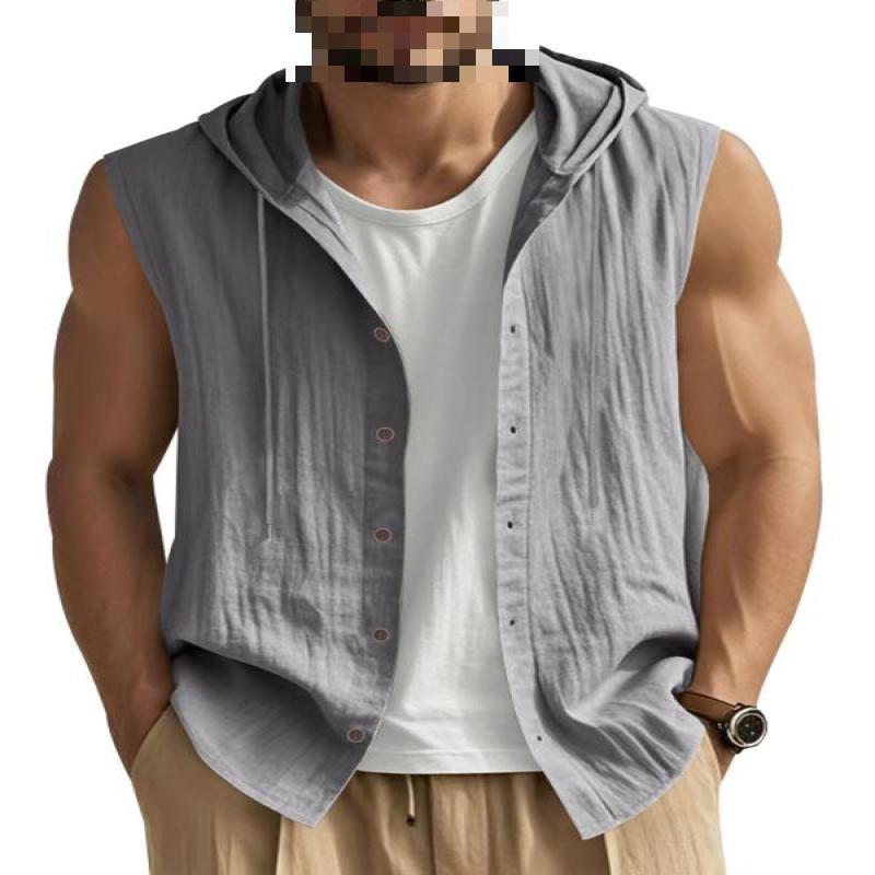 Men's Hooded Sleeveless Shirt Cotton Slim Fit Pullover