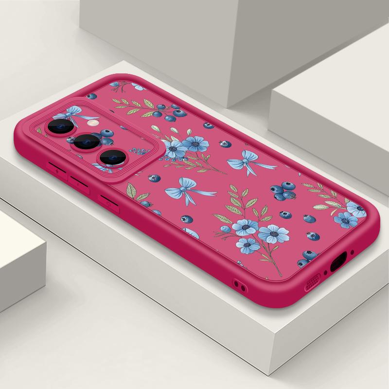 Чехол S26 Ultra с черничными бантами и цветами Для Samsung Galaxy S25 S24 Ultra S23 Plus S22 S21 FE A54 A15 A35 A55 A16 A26 A36 A56 A17 A37 A57 5G