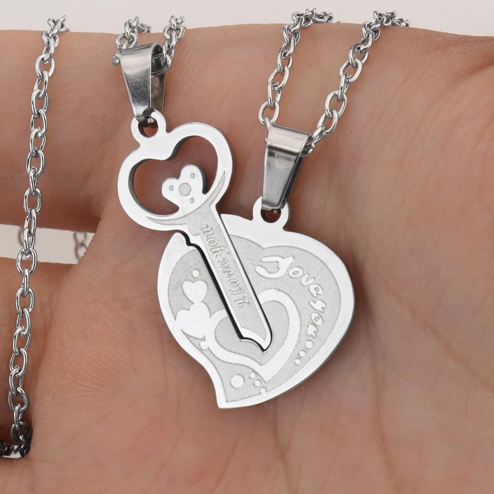 New Titanium Steel Necklace Couple Love Pendant I Love You Love Detachable Love Heart