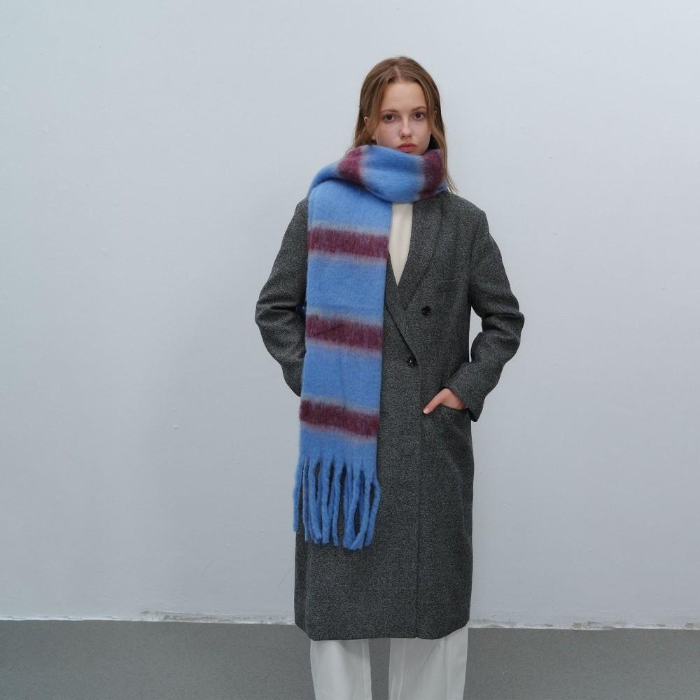 Long Stripe Wool Scarf Plush Women Cape Elegant Warm Wraps Autumn
