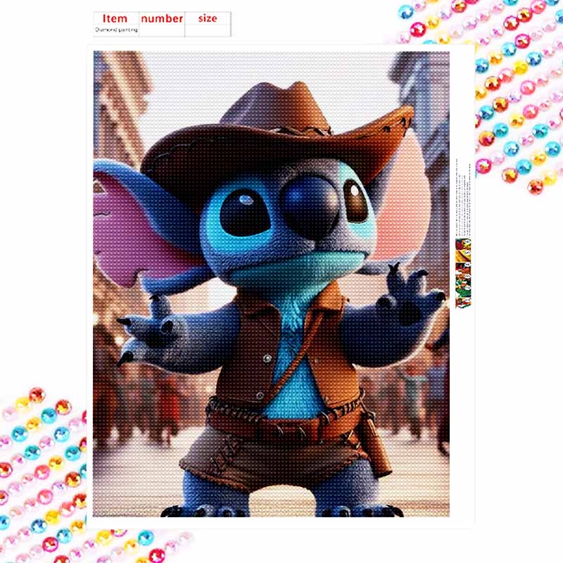 Disney Diamond Painting Kit Stitch Cowboy 5D DIY, suitable for beginners and craft lovers, interior space decoration