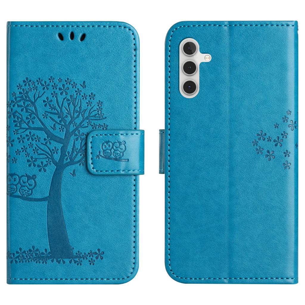 For Samsung Galaxy S25 FE Case PU Leather Owl Tree Imprinted Wallet Phone Cover with Strap