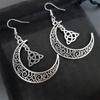 Fashion Vintage Silvery Moon Celtic Knot Dangle Earrings Gothic Crescent Statement Earrings Creative Witch Jewelry Gifts