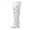 Fashion Runway Design Pleated Leather Over The Knee Boots Strange High Heels Sexy Pointed Toe Zip Womans Shoes Size 42