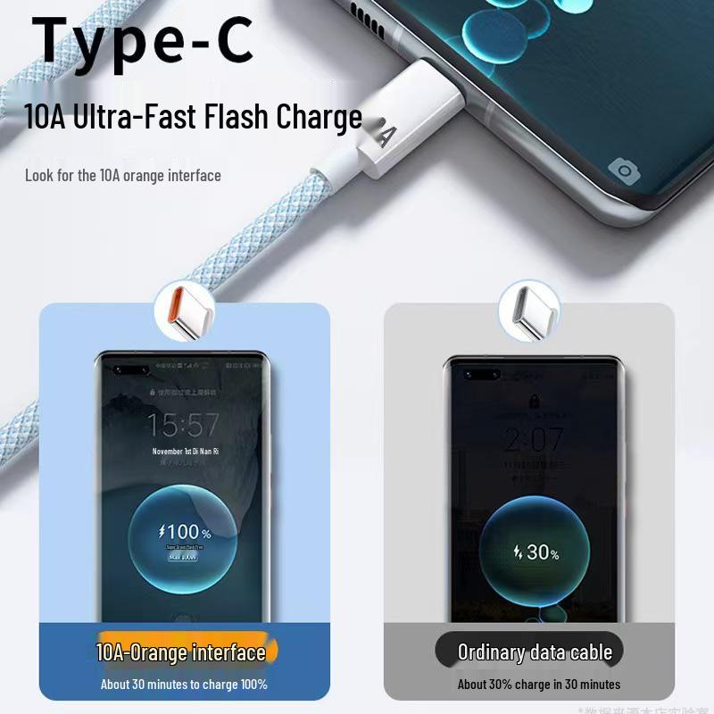 240 Вт Super Flash Charge Плетеный кабель Type-C для Apple, Huawei, Xiaomi (10А).