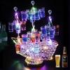 Homepatche LED Glass Holder, LED Sake Bottle Display Shelf, Ship-Shaped Sake Glass Stand, Cocktail Glass Holder, 24 Cups, Automatic Color Changing, Re