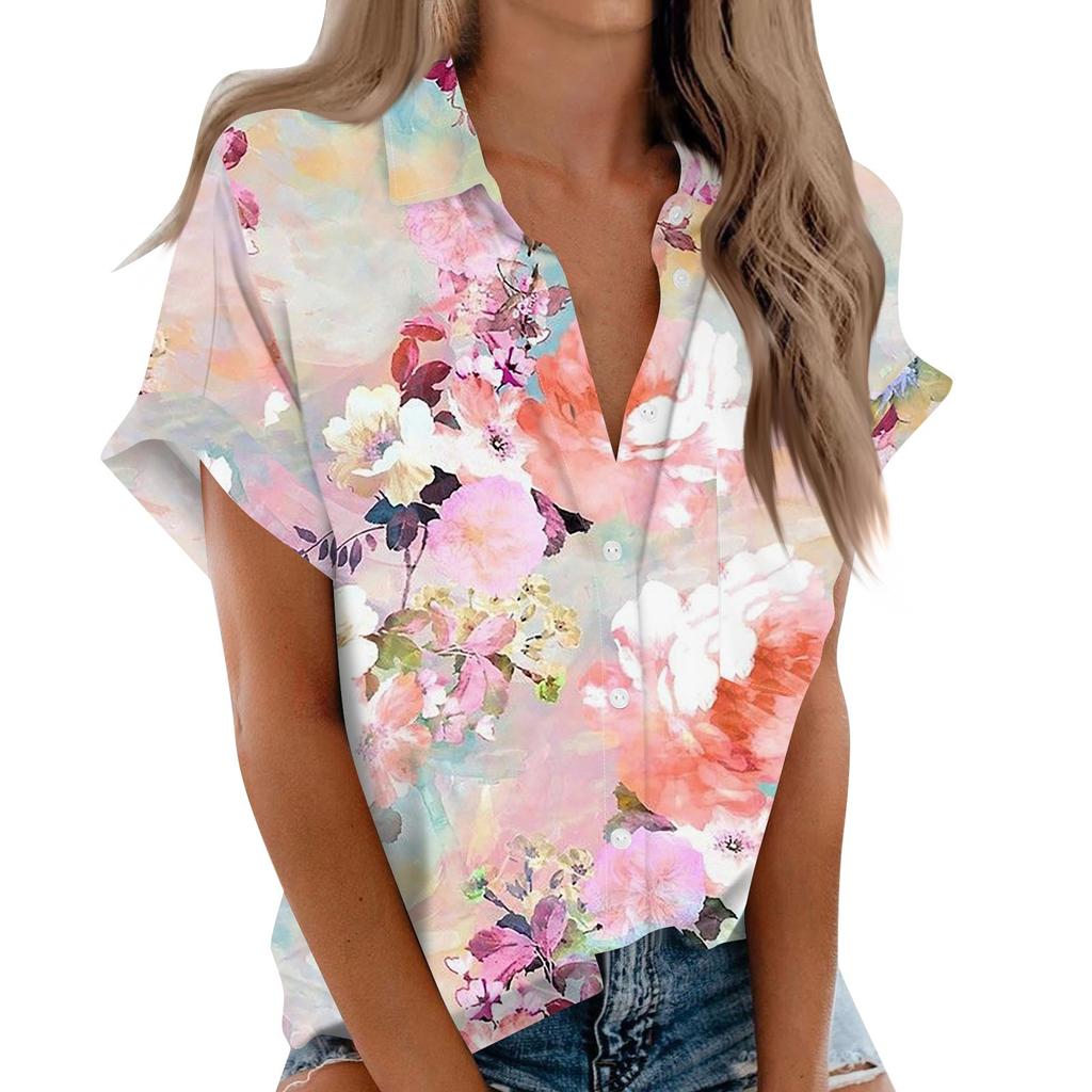 Женская рубашка с короткими рукавами, повседневный модный топ на пуговицах с принтом, кардиган с нагрудным карманом