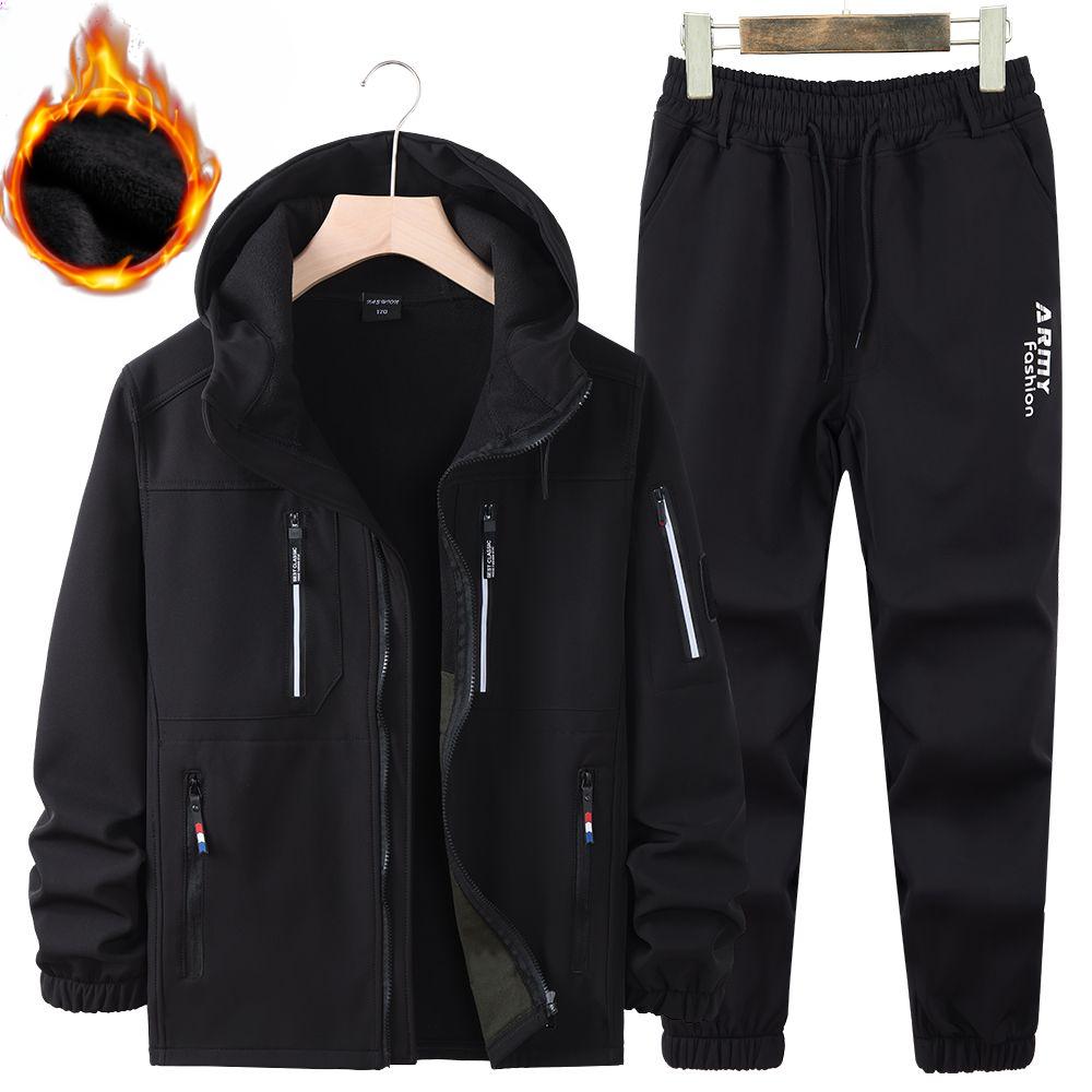 Зимняя куртка Plus Velvet Водонепроницаемый костюм Рабочая одежда Мужской зимний уличный утепленный теплый и холодный костюм из 2 предметов
