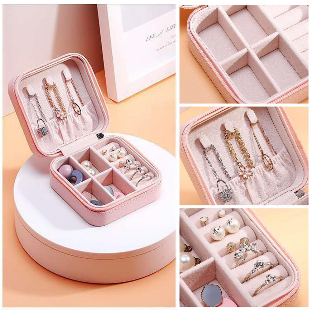 Jewelry Organizer Display Travel Jewelry Case Boxes Pu Leather Earring Necklace Ring Portable Holder Zipper Small Box