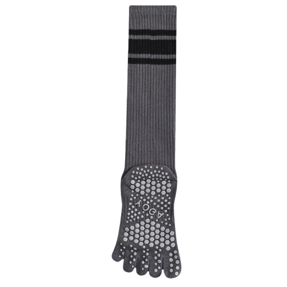 Professional Women's Five-Finger Yoga and Pilates Sports Socks Non-slip Calf Ankara Red Split Toe Long Fitness Socks