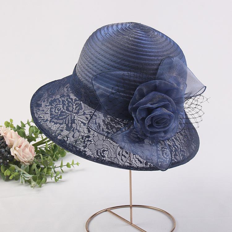 Summer organza lace pearl flower pot hat outdoor shading cool hat women beach sun hat
