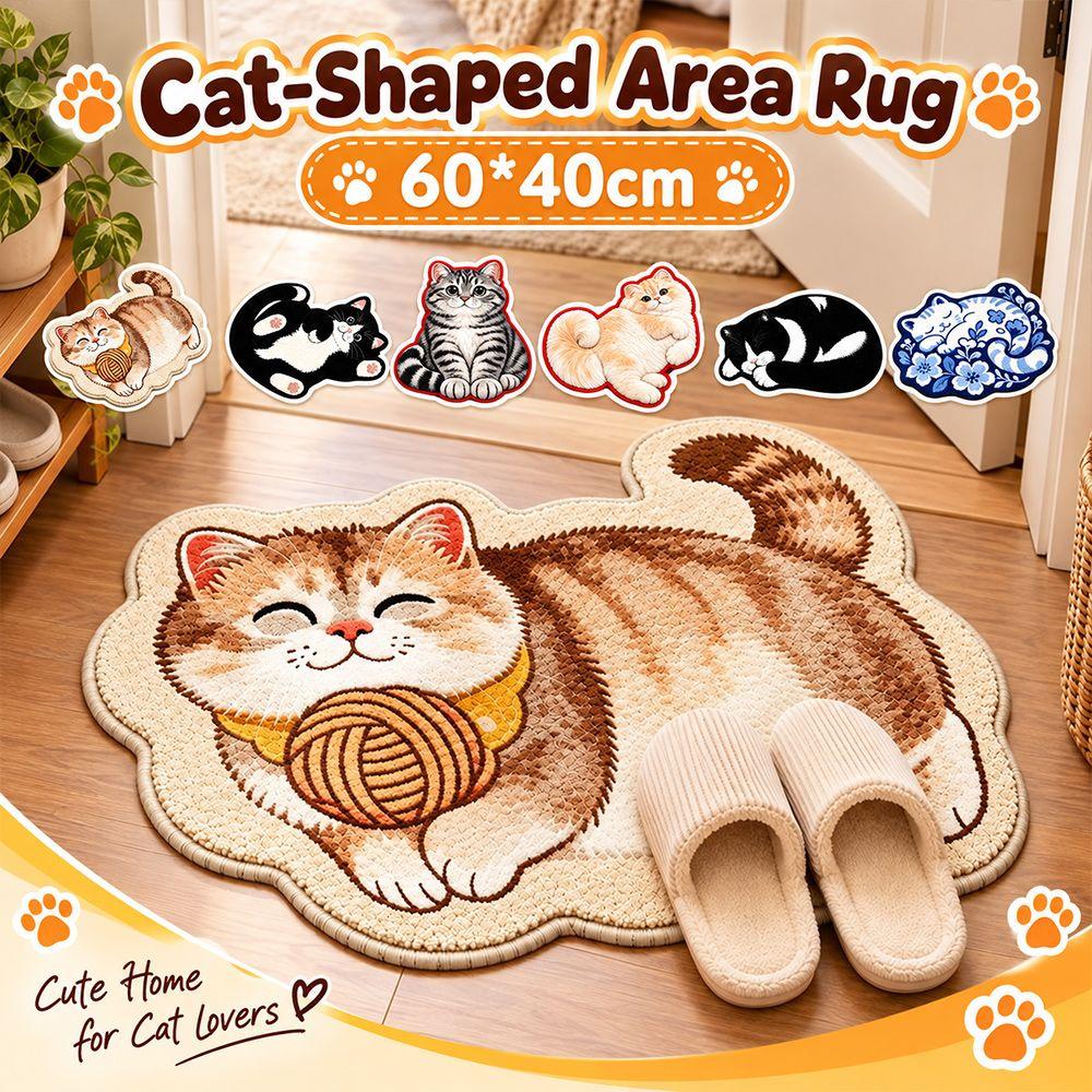 Crystal Velvet Cat-Shaped Area Rug Soft Entryway Floor Mat Creative Bathroom Carpet Home Decor