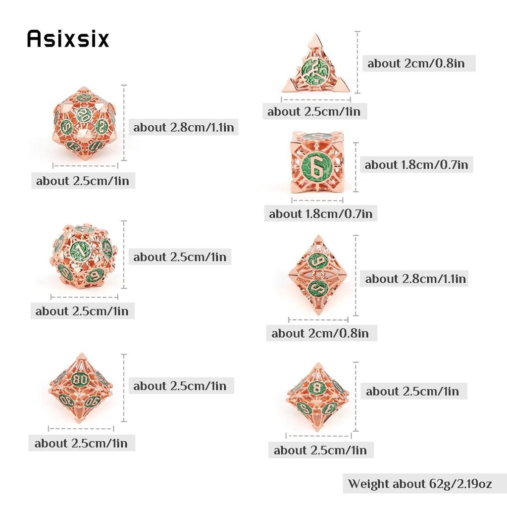 7 шт. красные, зеленые металлические кубики, набор полых металлических многогранных кубиков, подходящий для ролевой ролевой игры, настольной игры, карточной игры