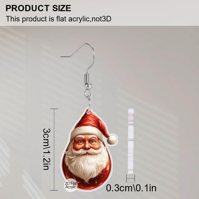 2D Flat Chic Santa Claus Acrylic Earrings for Women Christmas Earrings Holiday Celebration Ears Jewelry Christmas Gifts