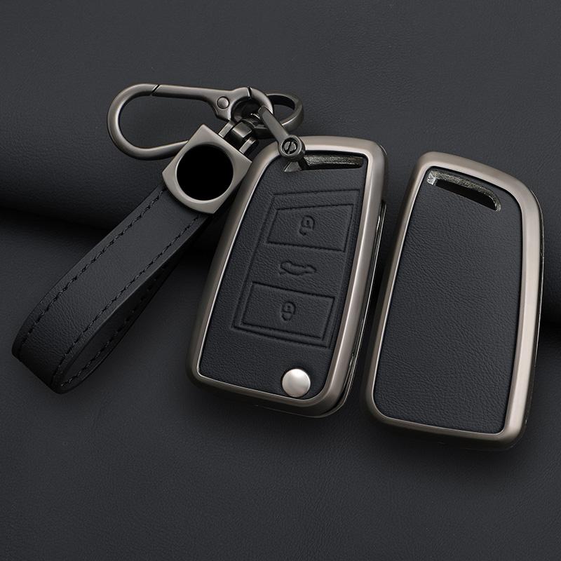 Alloy Leather Car Key Case Cover For VW Volkswagen Golf 7 MK7 Tiguan MK2 For Seat Ateca Leon FR 2 Ibiza Sk