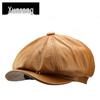 Осенний берет газетчика из натуральной кожи - Унисекс модная плоская кепка