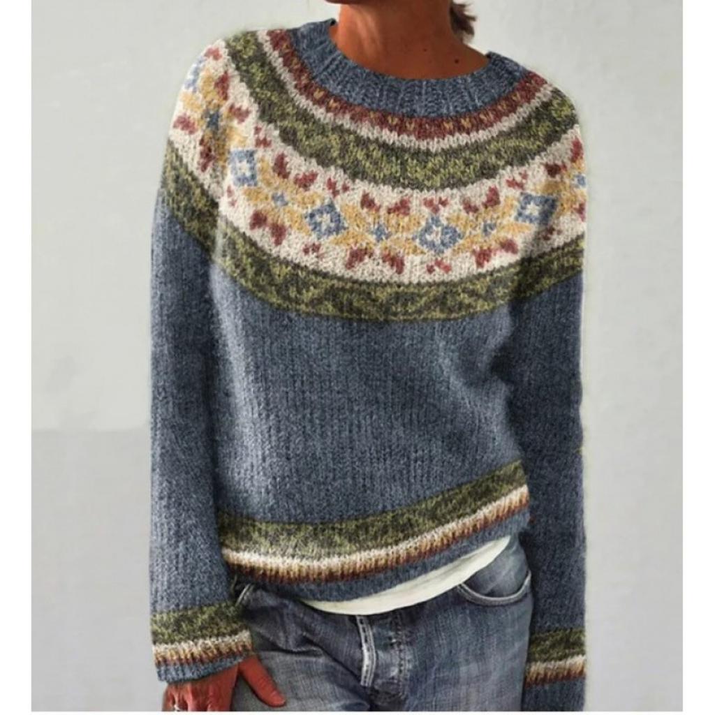 Women's Round Neck Color Blocked Loose and Fashionable Pullover Knitted Sweater for Autumn and Winter