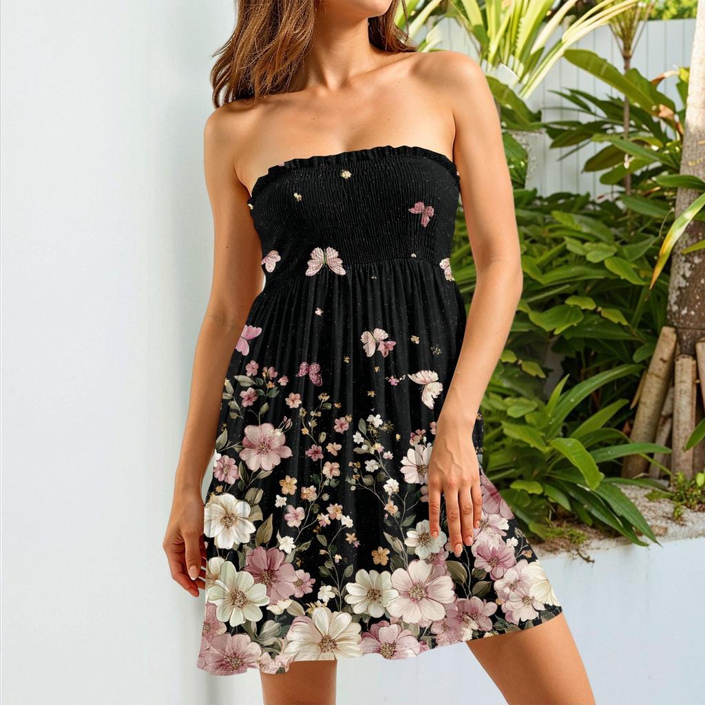 Tube Dress For Women,Cute Sexy Off Shoulder Print Sleeveless Dress