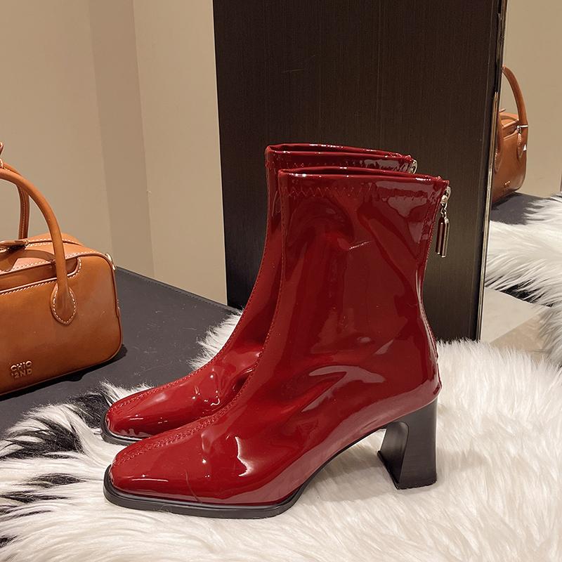 Женские ботильоны на высоком каблуке, сексуальные кожаные туфли с квадратным носком, тренд зимы 2025 года, элегантные офисные туфли, модные туфли-лодочки Botas Mujer