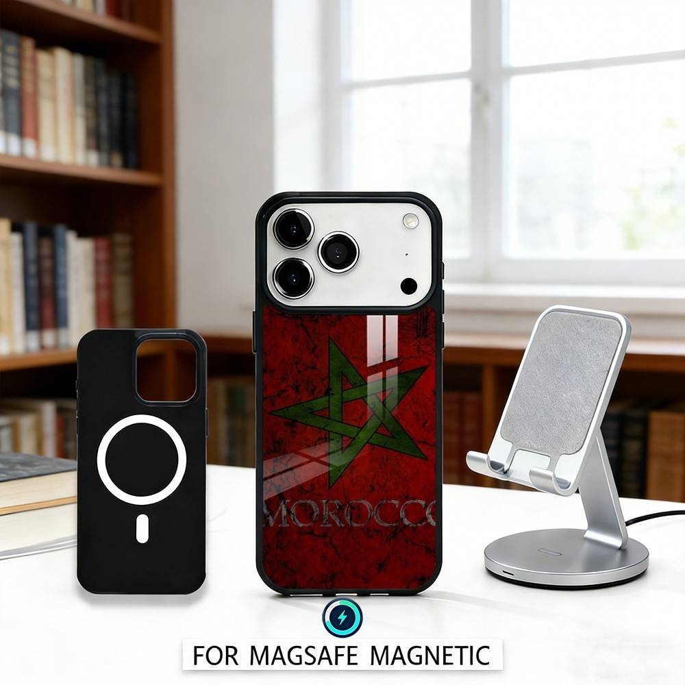 M-Morocco Flag Phone Case Magnetic For iPhone17 16 15 14 13 12 Pro Max For Magsafe Wireless Charging Cover