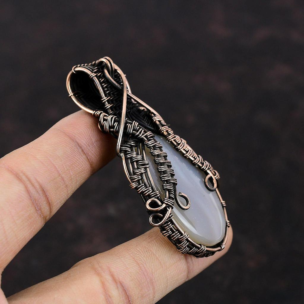 Подвеска из агата Ботсваны с медью, обернутая медной проволокой, драгоценные камни, ювелирные изделия ручной работы, уникальный дизайн, подвеска с проволочной оберткой, подарок для матери