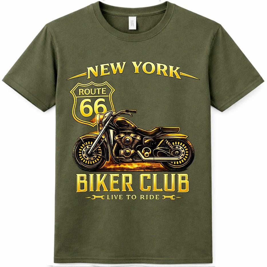 Biker T Shirt Motorcycle Route 66 New York Biker Club Live To Ride Graphic Tee