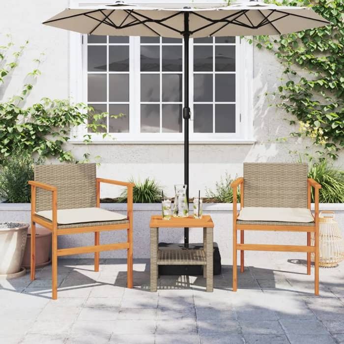 VidaXL Lot de 2 Chaises de Jardin avec Coussins, Sièges avec Accoudoirs, Fauteuils de Terrasse Patio, Moderne, Beige Résine 368713