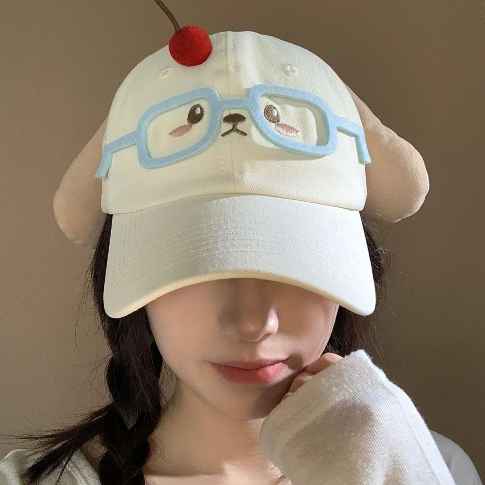 Peaked Cherry Dog Baseball Cap Cartoon Puppy Hat with Ears Glasses Puppy Cap Streetwear