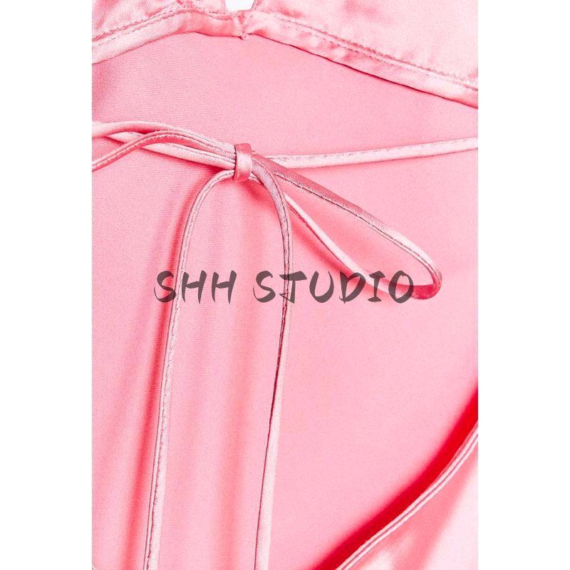 Spring New Women's Clothing Sexy V-neck Long Silk Satin Texture Hanging Collar Sling Dress 2454331