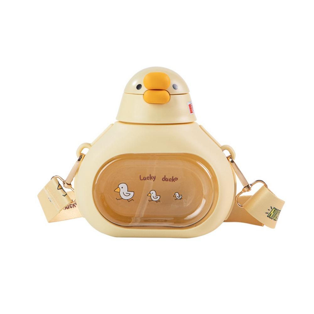with Straw Cute Duck Bottle Carried with Straps Large-Capacity Big Belly Cup Running