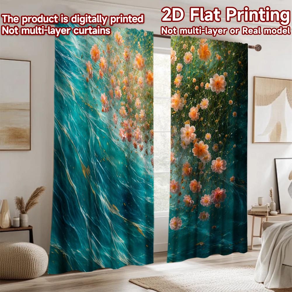 2D flat printing 2pcs Curtain Window Curtains Floral Flowing Elegance Digital Printed Polyester Drapes Party Decorations Use for