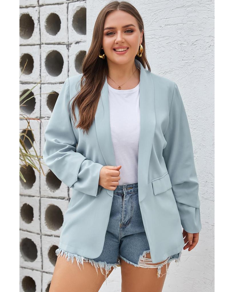 Azura Exchange Sky Blue Plus Size Soft Lightweight Pocketed Lapel Blazer