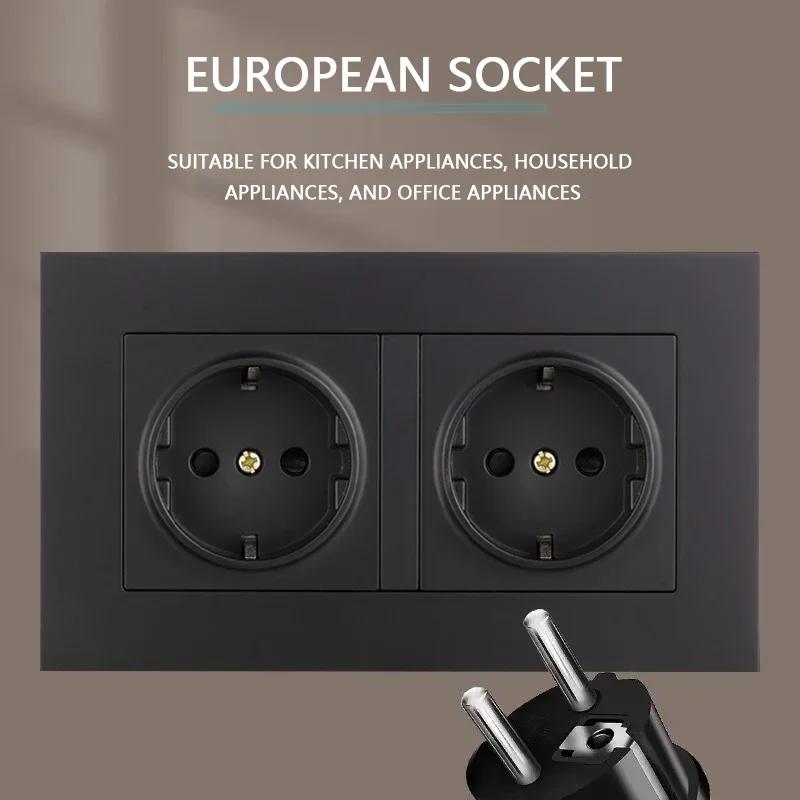 EU Standard USB Socket TypeC Charging Port Outlet,France with Socket with Switch, 16A Double Frame Wall USB Power AC 110-250V