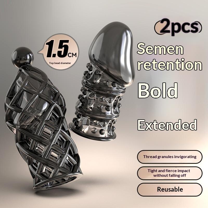 2PCS Crystal Penis Sleeve with Glans Cover Enlargement Condom Extender Exerciser for Men's Sexual Health And Performance