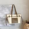 Autumn Winter Women's Big Tote Bag Korean Versatile Canvas Shoulder Bag Casual Commuting Contrasting Color Handbags