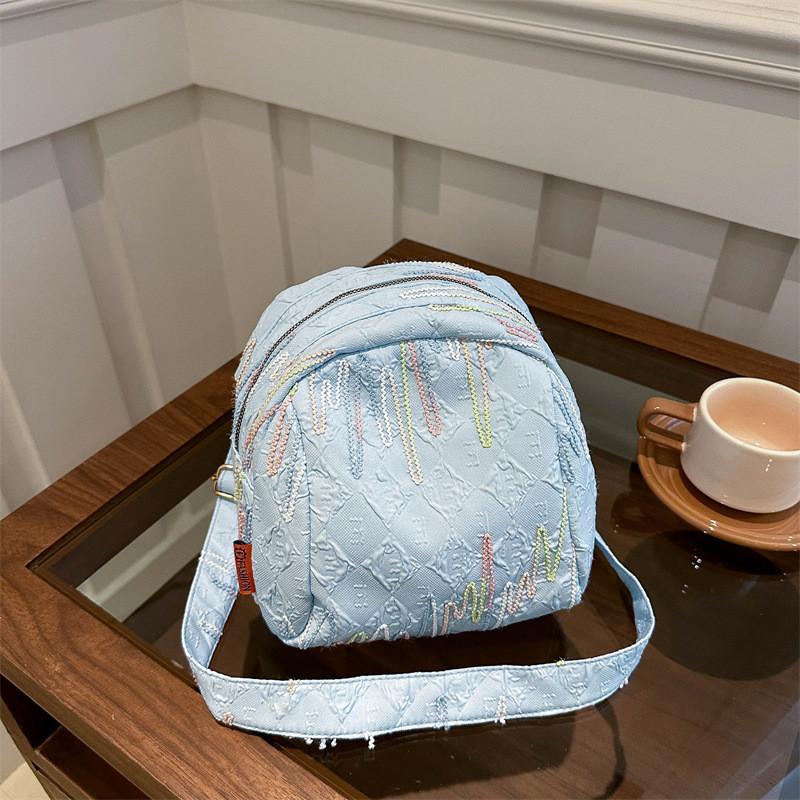 Large Capacity Trendy Canvas Shoulder Bag For Stylish Girls With Round Shape Design In Black White Blue And Pink