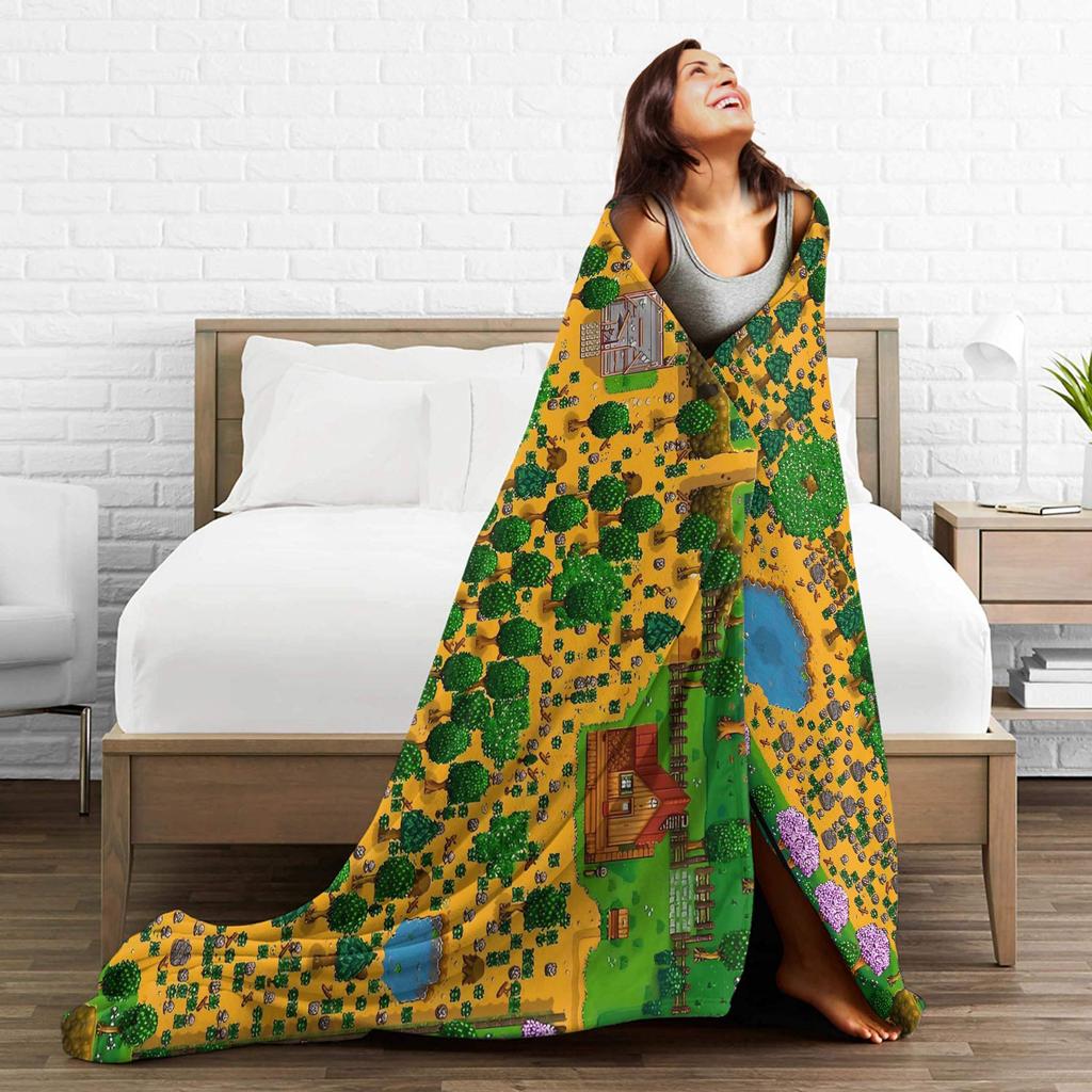 The best Stardew Valley farm-Flannel Blanket Soft Durable Throw Blanket for Living Room Travel Pattern Bedspread Sofa Bed Cover