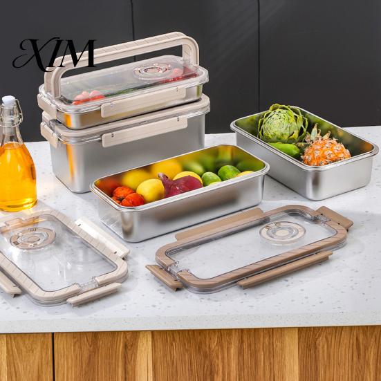 Multi-purpose Kitchen Storage Stainless Steel Crisper Box with Sealing Lid And Handle, Large Capacity Food Keeper Bread Box, Portable