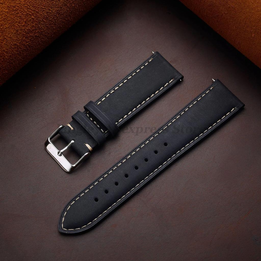 Leather Watch Strap 14mm 16mm 18mm 20mm 22mm 24mm for Samsung Galaxy Watch7/6/5/4 Vintage Brown Quick Release Universal Bracelet